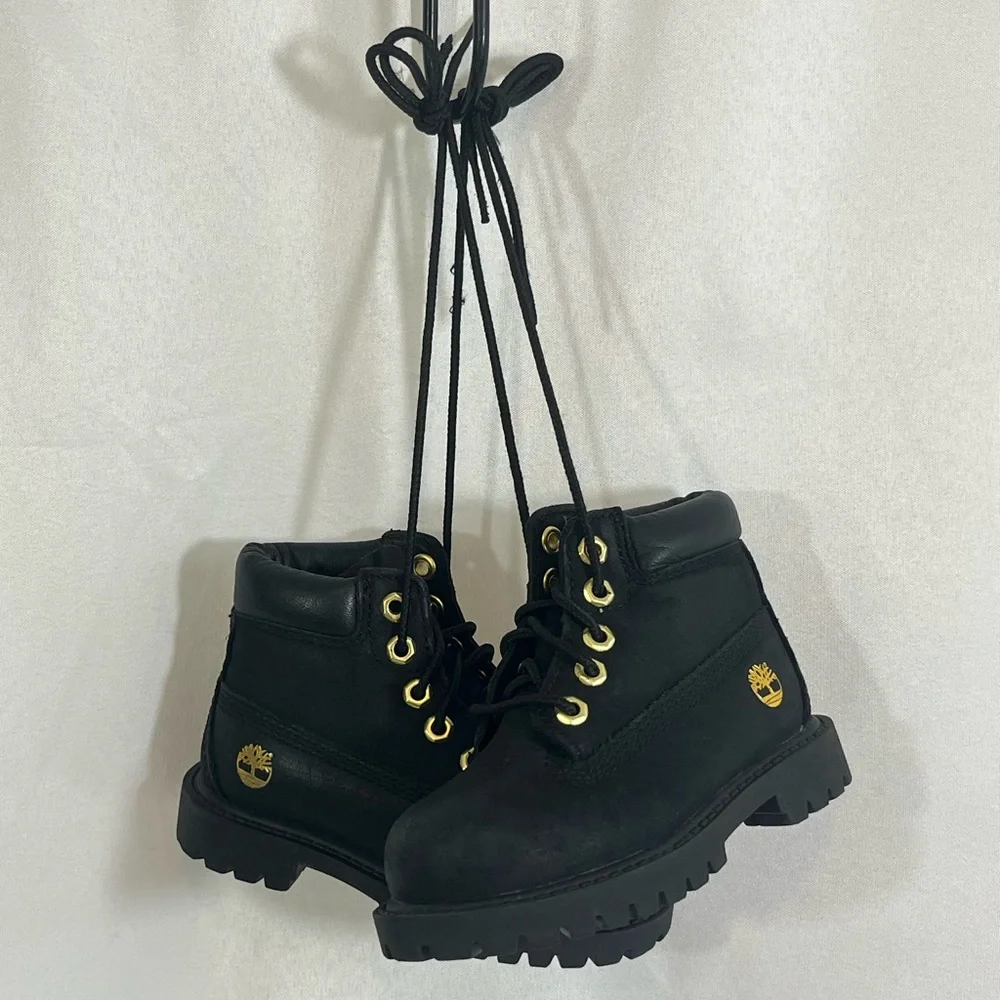 Timberland Toddler Boots Lace Up Black Leather Size 6/22.5 200 Gram Waterproof